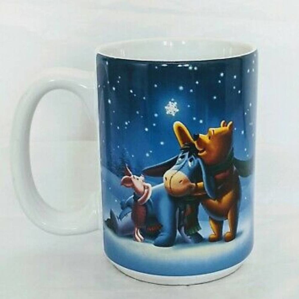 Collectible Winnie The Pooh Mug Disney Store Exclusive Piglet Eeyore Snow Night